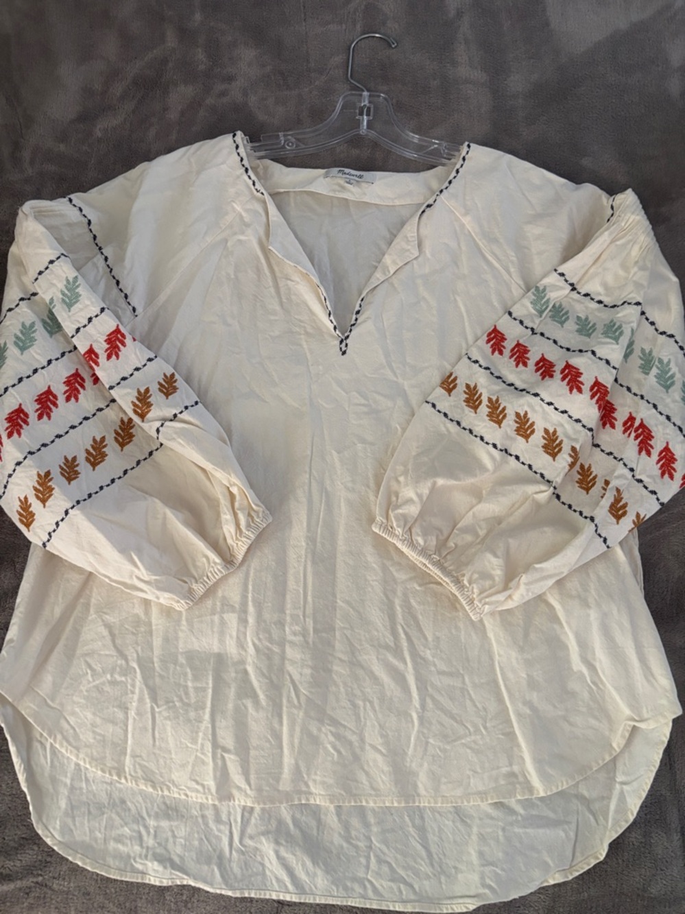 Madewell Embroidered Bohemian Ivory Peasant Blouse Size L‎ - Picture 9 of 13